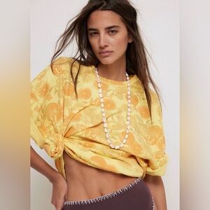 Free People Devon Printed Tee - Citrus Combo NWT